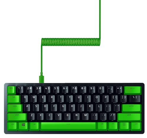 Razer PBT Keycap + Coiled Cable Upgrade Set: Durable Doubleshot PBT - Universal Compatibility - Keycap Removal Tool & Stabilizers - Tactically Coiled & Designed - Braided Fiber Cable - Green