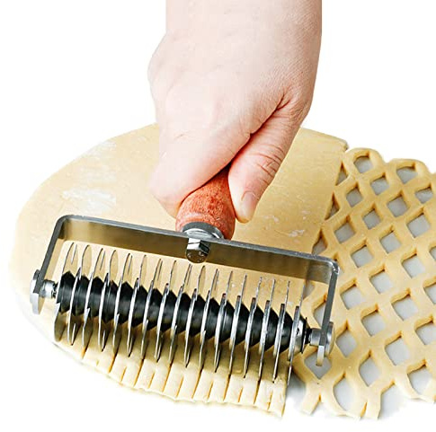Stainless Steel Lattice Dough Cutter with Wood Handle, Pie & Pizza Pastry Roller maker, Bread Biscuit Maker
