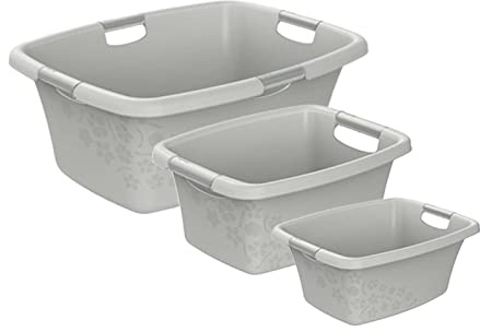 Rotho Flowers Wäschekorb Set 3-teilig 12 L 25 L 50 L aus Kunststoff Grau | Wäschesammler im 3-teiligen Set, drei Größen 12 L, 25 L und 50 L, Flowers Serie, Polypropylen, Grau, für Wäscheaufbewahrung