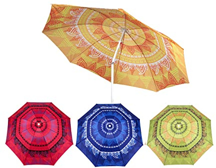 Vivo Technologies 1.9M Garden Parasol Umbrella Tilt Mandala Outdoor Sun Shade, 6.5Ft Sunshade Canopy Tilting Uv Protective For Beach, Garden, Pool And Patio