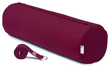 Yogan Yoga Bolster | Buchweizenschalen | Bio-Baumwolle | abnehmbarer und waschbarer Bezug (Burgunderrot)