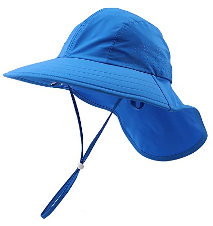 XIAOHAWANG Barn Solhatt Beach Hat med UV-skydd för barn och tonåringar, Kungsblå, 4-8 anni