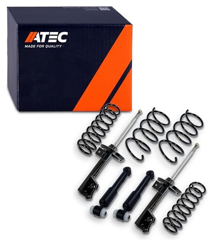 ATEC Germany 4x Gasdruck Stoßdämpfer Vorne und Hinten Federbein inkl. Domlager & Staubschutzsatz + 4x Fahrwerksfeder Vorne und Hinten, Kompatibel mit MERCEDES-BENZ A-Klasse (W168)