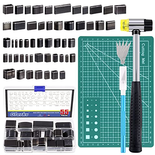 Glarks Le kit d'outils Lochstanzer de 55 pièces comprend 52 formes, un trou, un jeu de coupe-trous creux, un couteau à trancher à 5 lames, un maillet en caoutchouc et un tapis de découpe A5 pour le