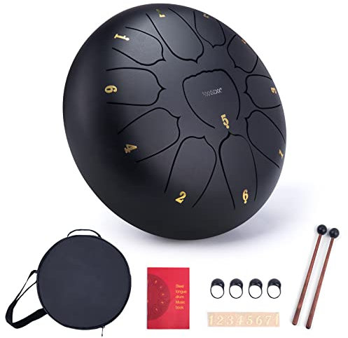VixxNoxx Stahlzungentrommel Regentrommel Outdoor Garten Hand Drum Handpan Drum 10 Zoll 11 Noten C Key Musikinstrumente Percussion Instrument (Schwarz)