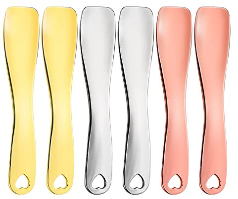 Sibba Facial Makeup Spatula Face Beauty Mask Applicator 6 Pieces Tiny Mini Gold Silver Metal Spoons Set Cosmetic Scraper Skincare Skin Cream Lotion Mixing Slide Scoop