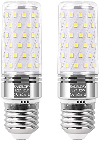 SanGlory 2 Stück Leuchtmittel LED E27 Tageslichtweiß 5000K, 12W LED Lampe E27 ersetzt 100W Glühlampe, 1350 Lumen E27 Maiskolben Energiesparlampe, Glühbirne E27 LED Mais Birne Nicht Dimmbar