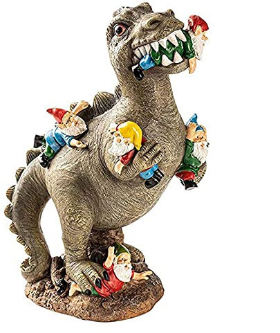 Statue da giardino con dinosauro, statuetta di dinosauro, statuetta divertente in resina, gnomi, decorazione da giardino, decorazione da giardino (l)