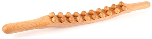 Gua Sha Massage Roller, Wooden Scraping Stick, 20 Beads Body Massager Tool, Lymphatic Drainage Tool, Muscle Relaxing for Back, Belly, Shoulder, Cellulite Ball Belly Fat Roller Handheld Roller (A)