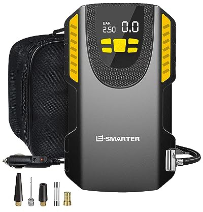 E-SMARTER Digital Tyre Inflator Air Compressor, 12V Fast Inflation Car Tyre Pump with 22mm Cylinder, Car Tyre Inflator with Real-time Dual Display Screen, Versatile Car Pumps for Tyres, Ball, Bike