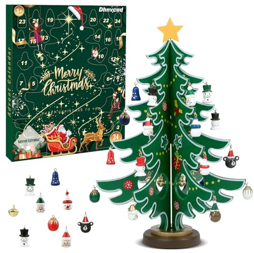Calendrier Avent Sapin, Calendrier de l'Avent 2025 avec Sapin de Noël en Bois avec 36 Ornements, Noël 24 Jours Compte à Rebours Calendrier de l'Avent, Décoration de Table de Noël pour Enfant