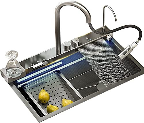 Spüle, Küchenspüle, 30-Zoll-Edelstahl-Nano-Raindance-Wasserfallspüle, mit Wasserfall-Wasserhahn, All-in-One-Workstation-Spüle, alle Zubehörteile im Lieferumfang enthalten