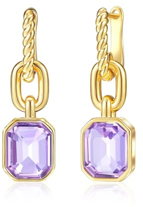 MESOVOR Pendientes Colgantes de Cristal Dorado, Pendientes de aro Chapados en Oro de 18 Quilates Regalo para Madre Esposa (Morado)