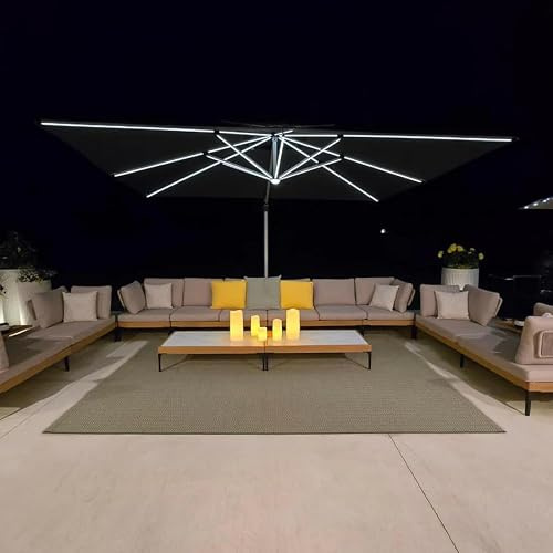 PURPLE LEAF Sonnenschirm 300 × 400 cm mit LED Groß 360° Drehbar, Grau | 8 LED-Schirmstreben für lange Abende, Polyester, Aluguss-Griff, Einfaches Öffnen, Stabiler Rostfreier Alurahmen, Ampelschirm
