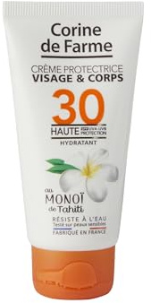 Corine de Farme - Crème Protectrice Visage & Corps SPF30 - Haute Protection UVA & UVB - au Monoï de Tahiti - Résiste à l'Eau - Fabriqué en France - 50ml