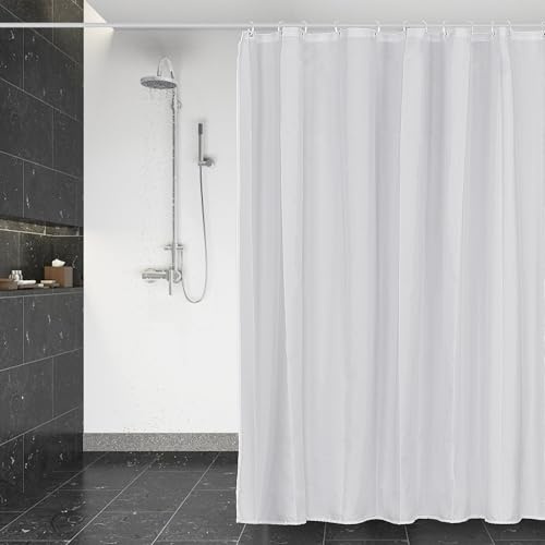 DUFU Tenda da Doccia Lavabile Asciugatura Rapida Semitrasparente 180x200cm | Poliestere da Bianco Puro con 12 Ganci,Impermeabile Lavabile in Lavatrice Antimuffa Orlo Appesantito,per Vasca da Bagno