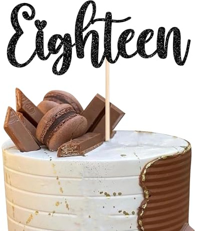 Xsstarmi 1 Pack Eighteen Birthday Cake Topper - 18th Birthday Decorations for Boys, Wedding Anniversary Parties - Black