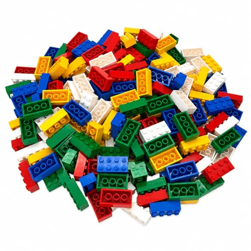 Q-Bricks Set di 200 mattoncini da costruzione 2 x 4 per bambini, colori di base colorati misti, compatibili con i principali marchi, mattoncini da costruzione a morsetto, prodotti nell'UE