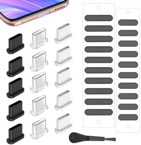 LunarCharm Juego de 18 tapones antipolvo USB C, aplicables a iPhone 16/15 Series, cubierta de puerto USB C, cubierta de altavoz de teléfono, limpiador de puerto de carga de teléfono