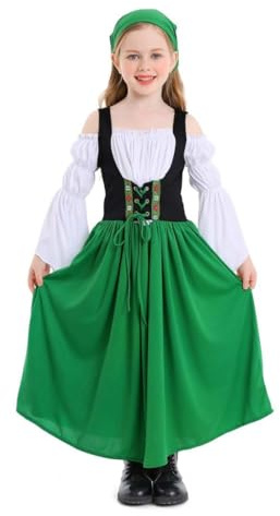 Lito Angels Costume Dirndl Bavarese per Bambina, Verde, 8-9 Anni 134