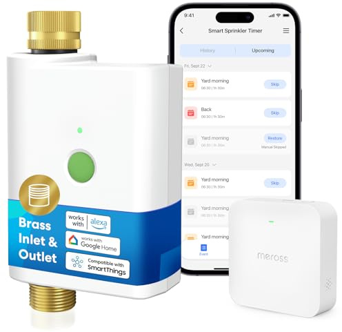 meross WiFi Water Timer for Garden Hose, Smart Hose Timer with Brass Inlet & Outet, WiFi Sprinkler Valve Work with Apple Homekit, Alexa & Google Assistant, Smart Rain Skip for Lawn, Garden & Yard