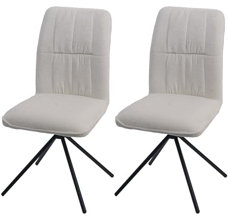 Mendler 2er-Set Esszimmerstuhl HWC-N99 Stoff/Textil - Creme | Küchenstuhl, drehbar Auto-Return, Chenille, (340g/m²), Öko-Tex