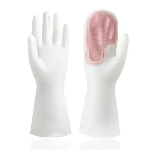 Rubber Gloves,Rubber Gloves 2Pairs Multi-Function Waterproof Rubber Brush Gloves Latex Gloves Kitchen Cleaning Household Chores Dishwashing Reusable Gloves Dishwashing Gloves(Pink)(Pink)