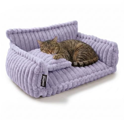 noviclass® Katzensofa Chaffar | Katzenbett Hundebett Hundesofa | Orthopädische Matratze | Moderner Stil | Cord-Design Größen (Flieder, M (80cm))