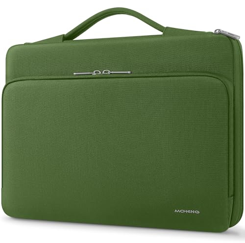 MCHENG Laptoptasche 13,5-14 Zoll Rundum-Schutz Laptophülle mit Ausziehbarem Tragegriff & Fronttasche für Zubehör, Wasserabweisende Notebooktasche für 14 Notebooks (Lenovo/Acer/ASUS/Dell/HP), Grün