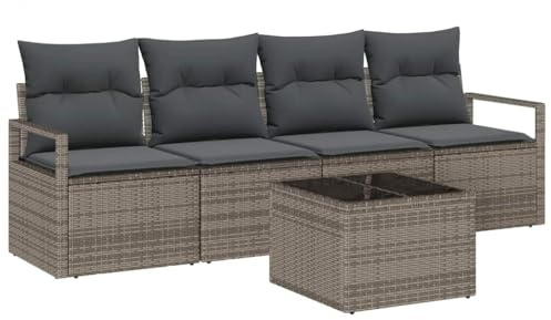 vidaXL Garten-Sofa-Set 5 pcs Grau 55 x 55 x 37 cm Poly-Rattan, Garten und Terrasse, modulares Rattan-Sofa, UV-beständig, Bequeme Sitzgelegenheiten für Coole Patios