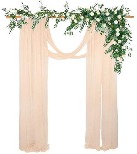 MIPIACE 2 Stück Hochzeit Vorhang Deko 75 x 600cm Hochzeitsbogen Gardinen Querbehang Deko Tüll Foto Hintergrund Kulissenvorhänge Hochzeitsdeko für Hochzeit Torbogen Zeremonie Fotografie (Sekt)