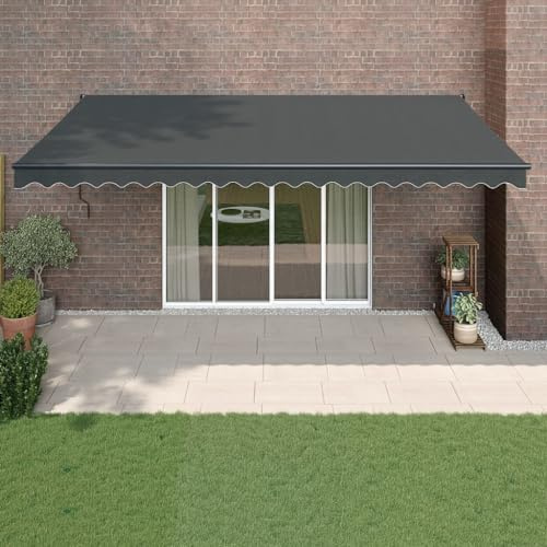 Emmtore Markise Sonnenmarkise Einziehbar, Gelenkarmmarkise mit Kurbel, Terrassenmarkise Balkonmarkise Sonnenschutz Einziehbar Anthrazit 5x3 m Stoff und Aluminium465