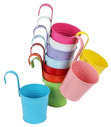 Celuicion Pot de fleurs pour balustrade de balcon, 10 jardinières avec crochets et trou de drainage, en métal, avec crochets et trou de drainage, pour balcon, terrasse, mur, jardin