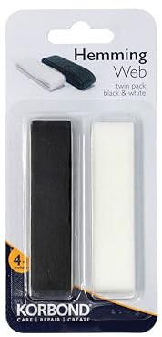 Korbond Black & White Hemming Tape - 8m x 2cm (4m Black/4m White) - Hemming Web - NO Sewing Required, Adhesive Fabric Tape: Bonding Fabric, Fabric Fusing, Applying School Badges, Turning Up Trousers