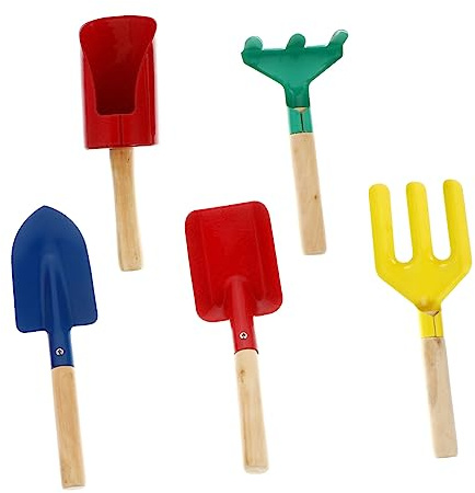 Mipcase 5 Giardinaggio con Attrezzi in Metallo e in Legno Robusto Kit per Ragazzi e Ragazze per Giardino e Spiaggia Strumenti per Piantare e Scavare e Sicuro Colore Colore Casuale
