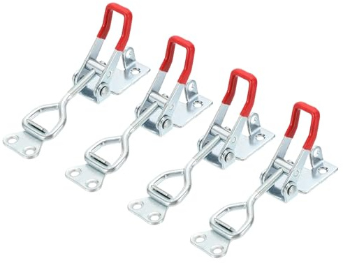sourcing map 4pcs Adjustable Toggle Clamp M6 x 38mm 396lbs Holding Capacity 4002 Style Quick Release Pull Latches Clamps Hasp with Lock Hole for Smoker Lid Jig Tool Box Case, Silver Red