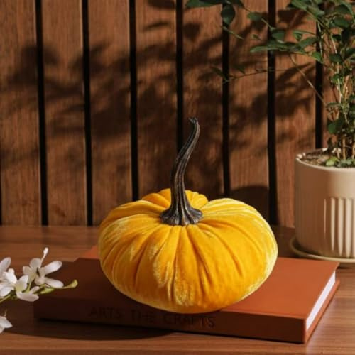 Samt Kürbis Deko, Herbstdeko Kürbis, Autumn Aesthetic Halloween Thanksgiving Herbst Dekoration (Rosa,20cm)