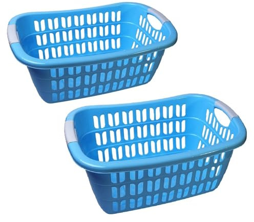 Wäschekorb Wäschewanne Plastik Kunststoff Korb Griffen (2 Stück Blau)