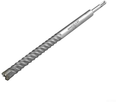 Broca de martillo giratorio con punta de carburo con 4 cuchillas para hormigón, ladrillo y piedra natural, diámetro de corte de 1-18 pulgadas y longitud de 12.2 pulgadas (18 mm)
