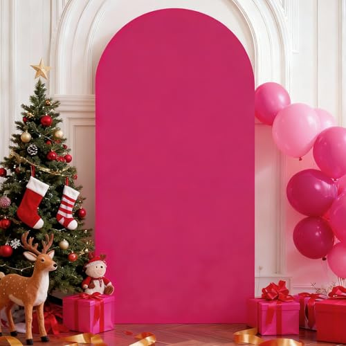 Chickwin Arche de Toile de Fond pour Mariage, Couleur Unie Exquise Toile de Fond Noel Double Face, Toiles de Fond Ronde en Tissu Élasticité pour Mariage,Anniversaire,Fête (Rose foncé,100x200cm/6.6FT)