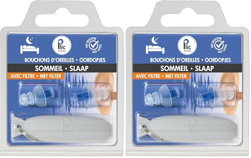 PLIC AUDIO - Bouchons d’oreilles pour dormir - Contre les Ronflements - Atténuation 18dB - Protection Auditive Ultra Confortable - 2+1 Corolles et Double Filtre - Hypoallergéniques et Réutilisables
