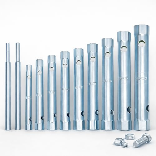 topolenashop Set Chiavi Tubolari Professionali 10 Pezzi 6–22 mm con Asta di Prolunga – Chiavi a Tubo in Acciaio Zincato per Dadi Incassati, Meccanica, Manutenzione e Fai da Te 07315
