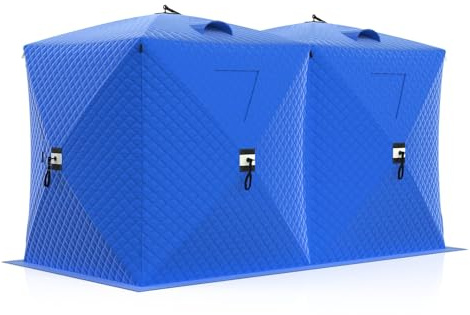 Pop Up Ice Fishing Tent , Portable Insulated Ice Fishing Shelter with 210D Waterproof Oxford Fabric,Hub-Style Shelter Shanty Windproof and Warm for 6-8 Person,Includes Anchors, Ropes & Carry Bag