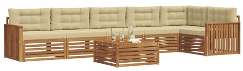 vidaXL Outdoor-Sofagarnitur mit Kissen 7 pcs Natur und Beige, Gartenbank, modernes Ecksofa, strapazierfähige Sitzmöbel, Lounge für Terrasse, stylischer Komfort