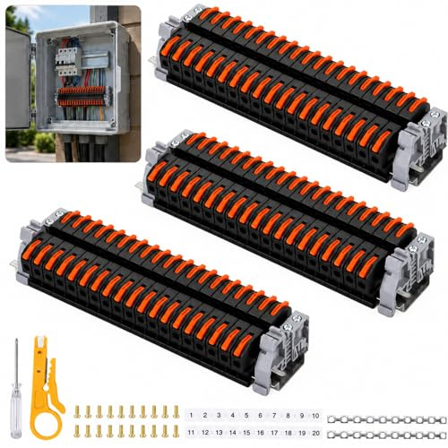60er-Pack Reihenklemmen Hutschiene | DIN-Schienen-Klemmenblöcke, 0,08–4 mm² PCT-211, glänzende Steckklemmen, inklusive Schraubendreher und Seitenschneider