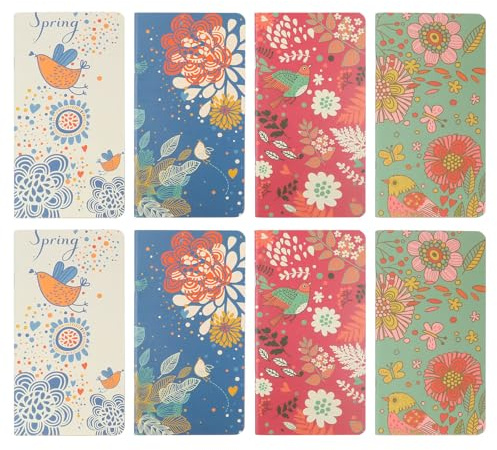 Abaodam Cuaderno de Notas Papel en Blanco para Dibujo y Poesía 8 Piezas Vintage Diseño de Flores y Pájaros Bloc de Notas Elegante para Viajes y Oficina