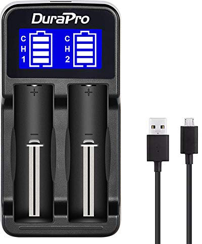 DuraPro LCD Universal Intelligent USB Dual Battery Charger for Li-ion/Ni-MH/Ni-Cd 18650 18490 17500 16340(RCR123) Rechargeable Batteries