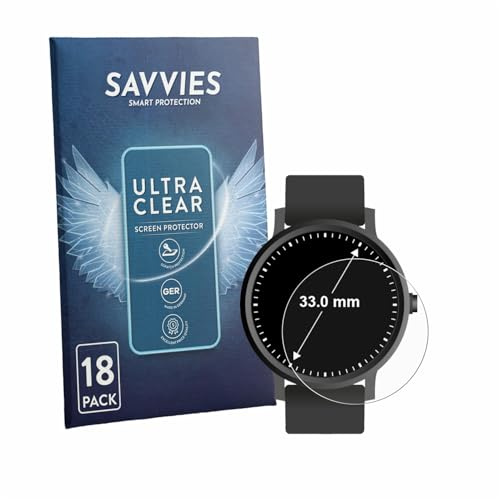 savvies Pellicola Protettiva per | Orologi (Circolare, ø: 33 mm) 18 Pezzi Chiara Protezione Schermo Made in Germany Schermo Protettivo Trasparente
