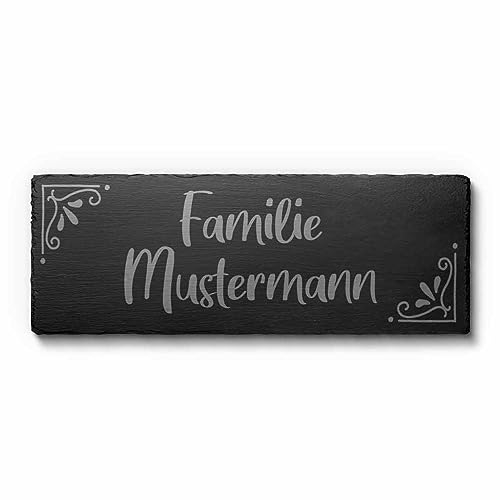 Schiefer Türschilder mit Gravur | Namensschild Briefkastenschild selbstklebend/blank Klingelschild mit mehr als 80 Motive | Größe 30x11 cm
