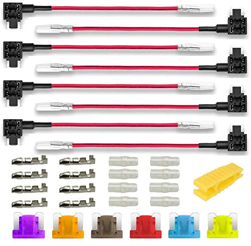 Gebildet 8pcs 12V-24V Niedriges Profil Miniatur Autosicherungen Stromdieb Stecksicherung Verteiler Flachsicherungsadapter mit 6pcs Sicherung (3A/5A/7.5A/10A/15A/20A) und Sicherungsabzieher